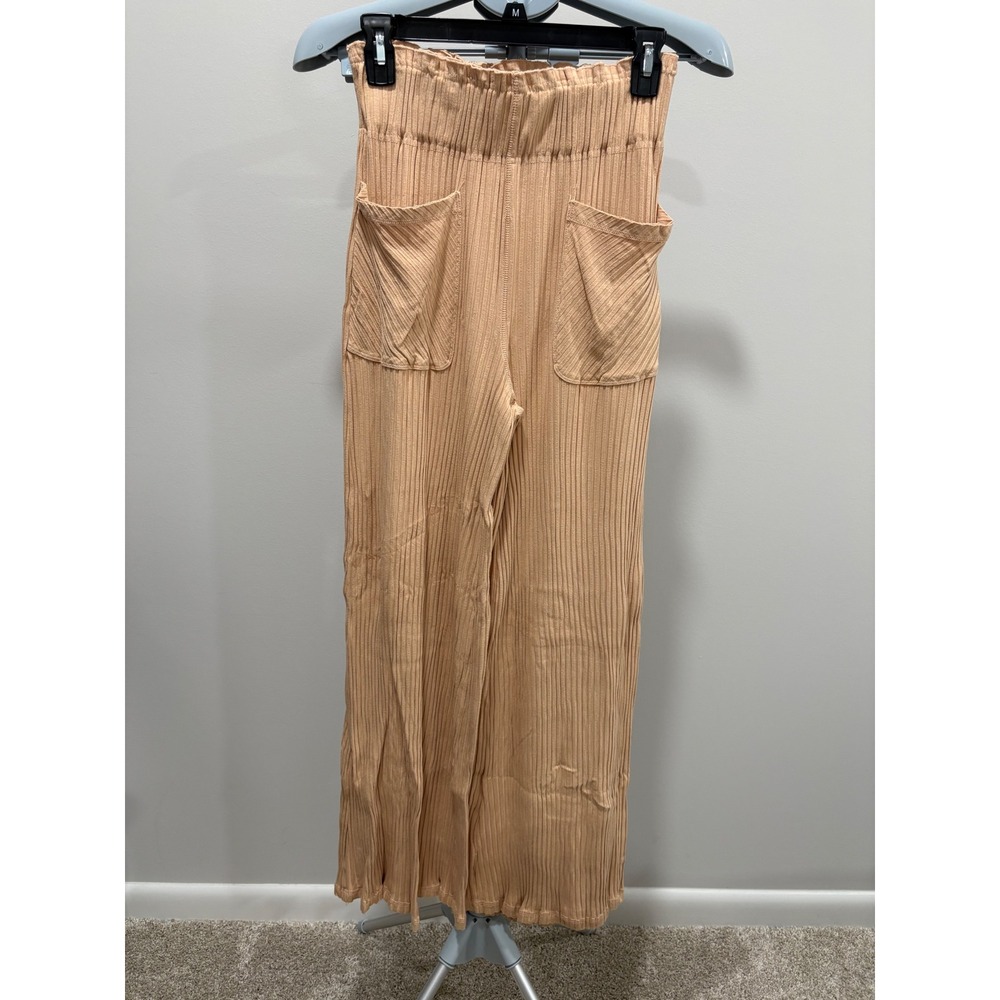 Free People‎ Movement Blissed Out Wide-Leg Pants Ribbed High Rise Peach XS 30"